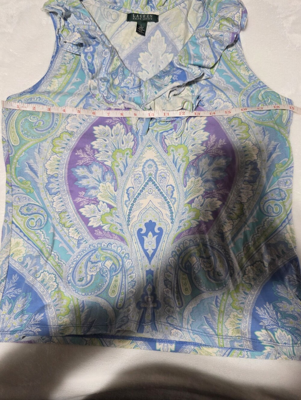 Lauren Ralph Lauren Paisley Ruffle Neck Sleeveless Cotton Blouse Large - Picture 5 of 6